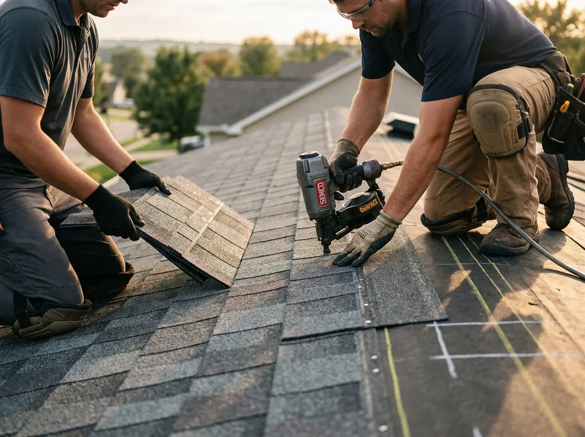Professional roofer working on a residential roof in Orchard Mesa